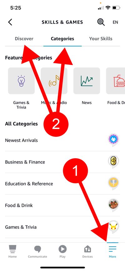 Tap More, choose Categories or Discover
