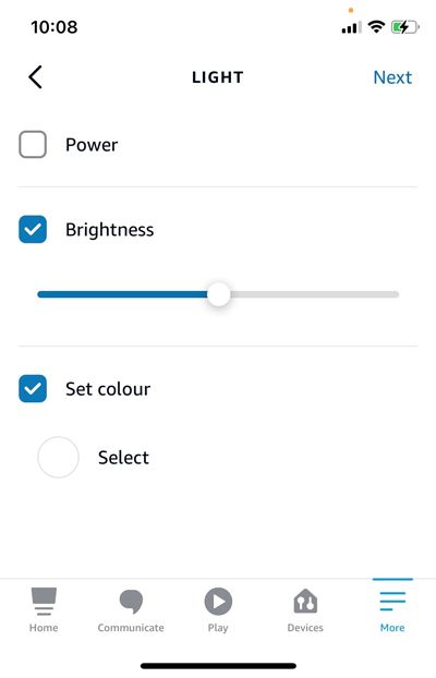 Smart light features in Alexa app