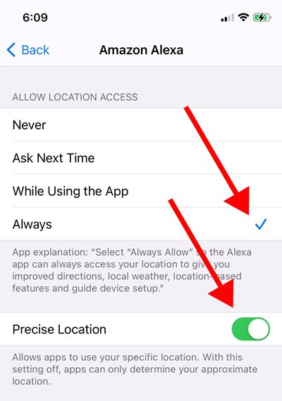 Turn Allow Location Access on, turn Precise Location on