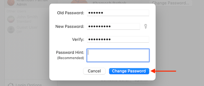 Enter the old password, confirm the new password, and click &quot;Change Password&quot; to update the password.