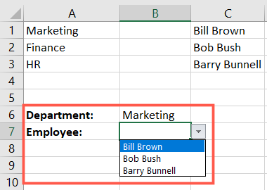 Dependent drop-down list in Excel