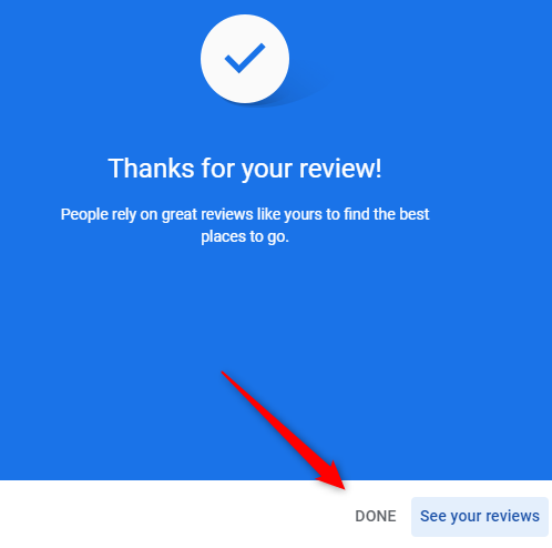 Done button on Google Review window