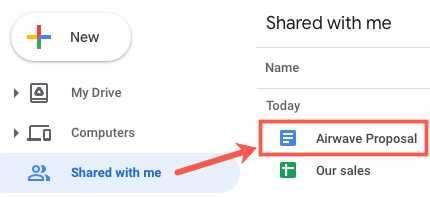 Open the document in Shared With Me in Google Drive