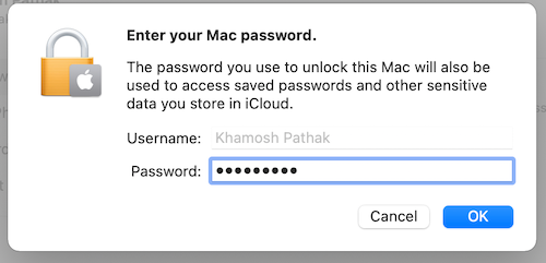 Enter your Mac password in the Apple ID section to continue using iCloud on your Mac. 