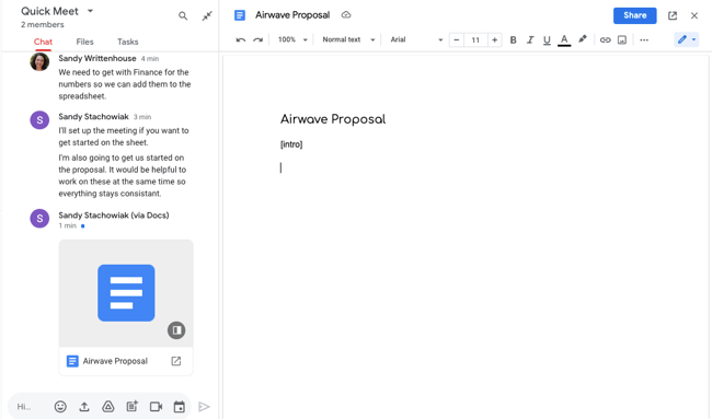 Google Docs new document in Google Chat
