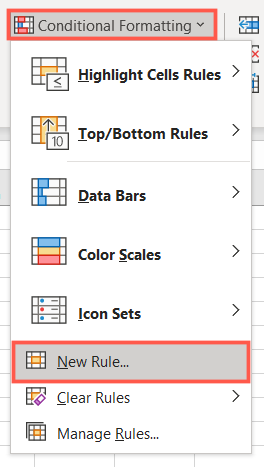 On the Home tab, click Conditional Formatting, New Rule