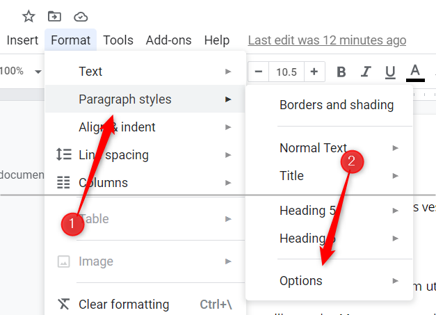 Hover your cursor over Paragraph Style and click Options.