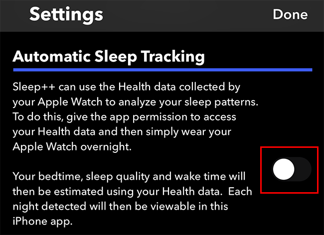 automatic sleep tracking toggled off