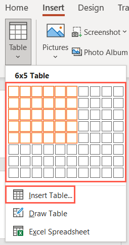 On the Insert tab, click Table