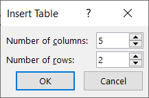 Select the number of columns and rows