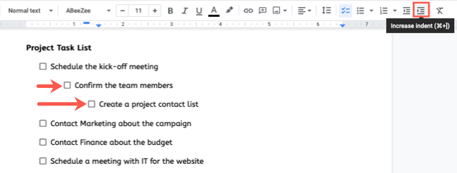 Multilevel checklist in Google Docs