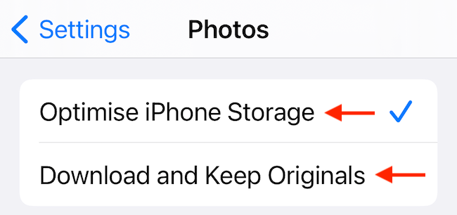 Choose "Optimize iPhone Storage" to automatically delete photos when you're running low on storage space. 