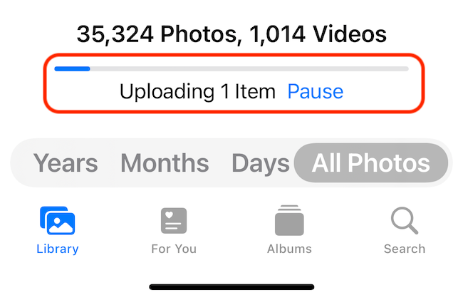 The upload progress bar in the Photos app. 