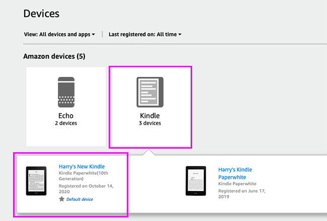 kindle manage devices page