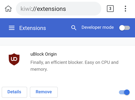 uBlock in the Kiwi Browser.