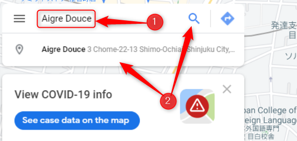 Search for a location in Google Maps