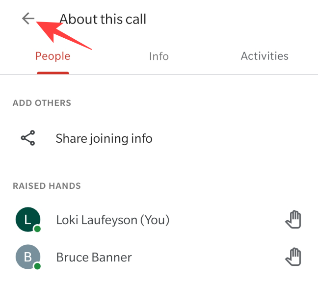 Tap the arrow next to "About this call" to close the "People" menu.