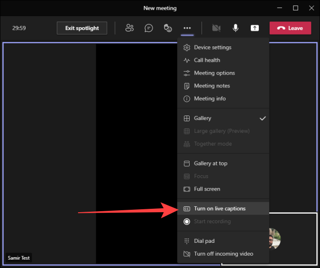 Select the Turn on live captions option.