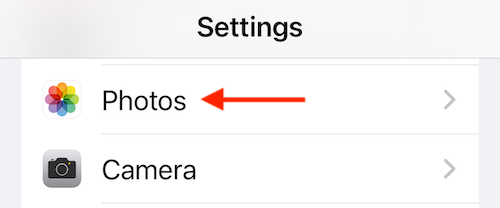 Tap Photos in Settings
