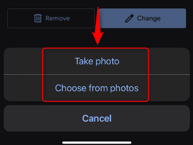 Tap "Take Photo" or "Choose From Photos."