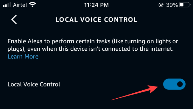 Toggle on the option for "Local Voice Control."