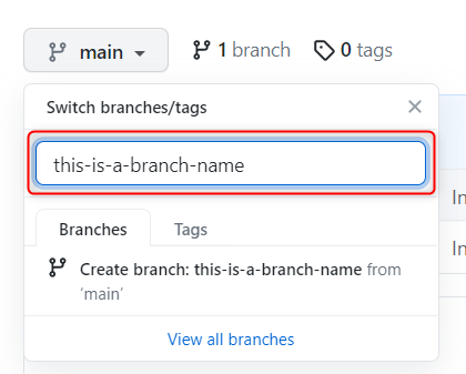 Type a branch name in the text box.