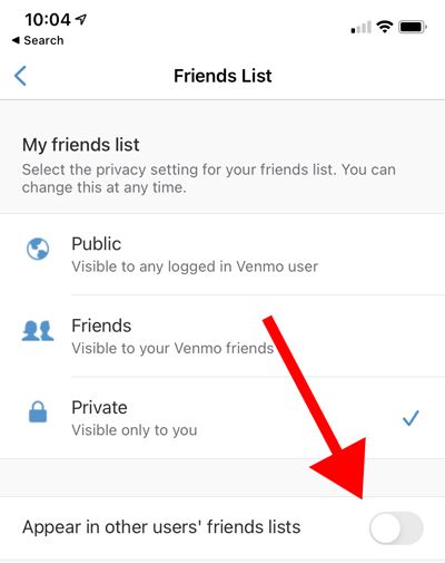 Tap appear in other users' friends list to off