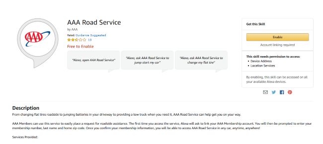 AAA Road Service skill in the Amazon store.