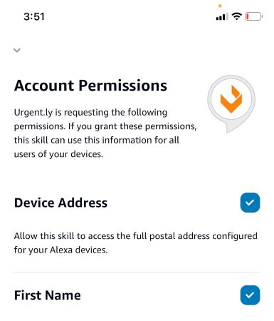 Account permissions page for Urgently app.