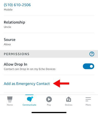 add as emergency contact screen