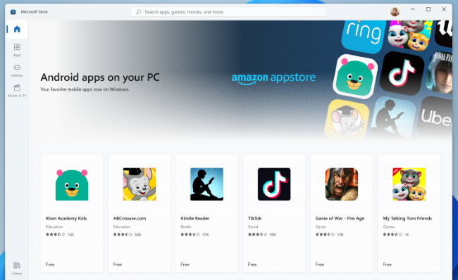 Android apps from the Amazon Appstore in the Microsoft Store