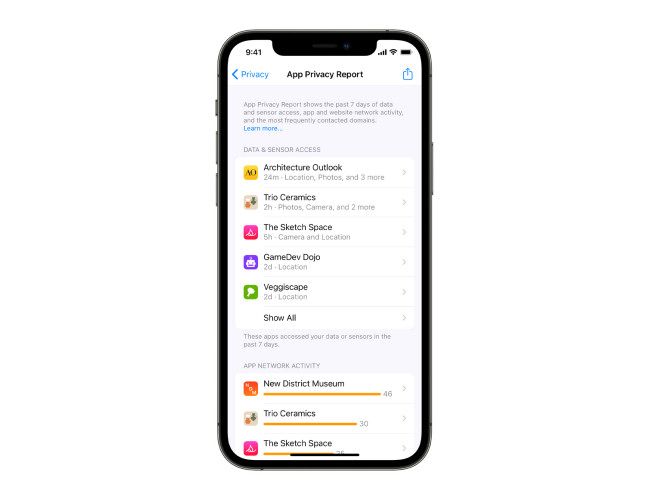 App Privacy Report on iOS 15.