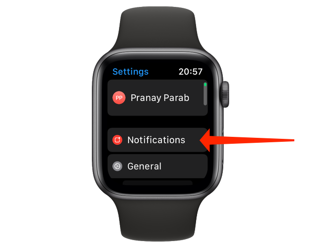 Under Apple Watch settings, open “Notifications.”
