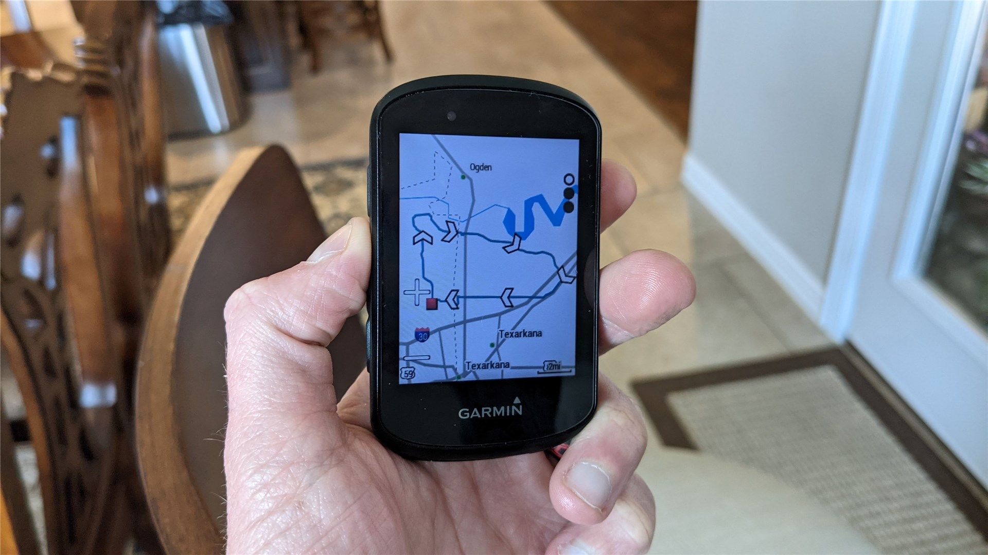 A close up of the new maps feature on a Garmin Edge 530