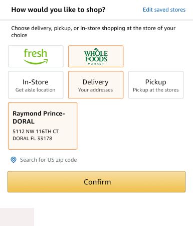 Delivery options page on Amazon.