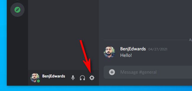 In Discord, click the gear icon to open User Settings.