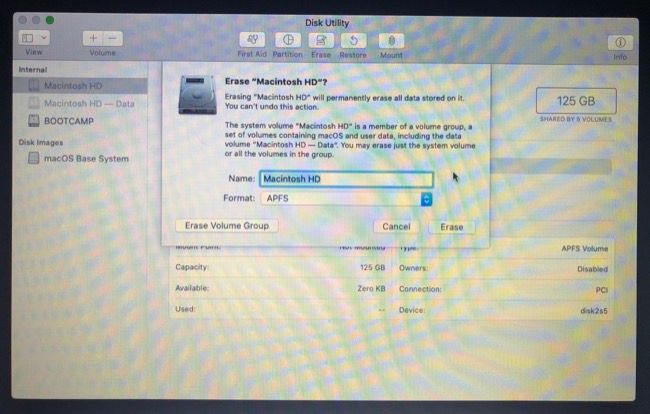 Erase Partition in macOS Reovery/Installation Mode