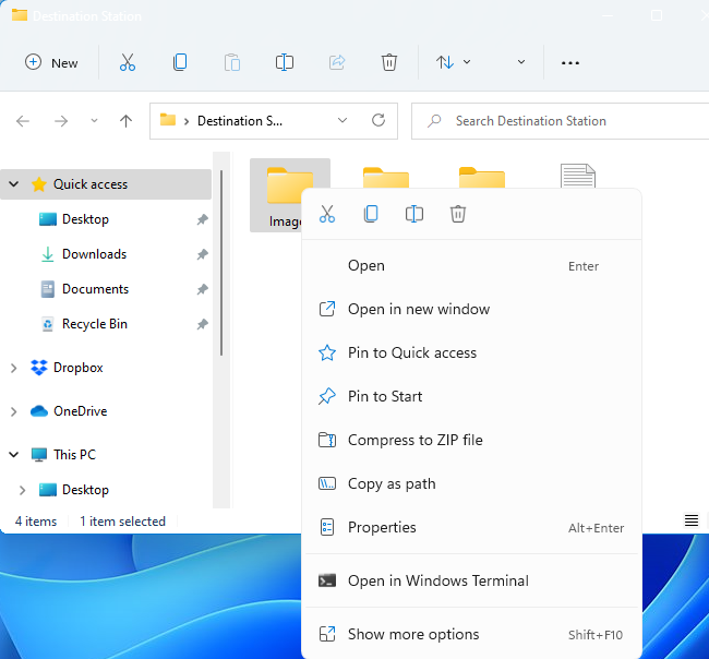 File Explorer's context menu on Windows 11.