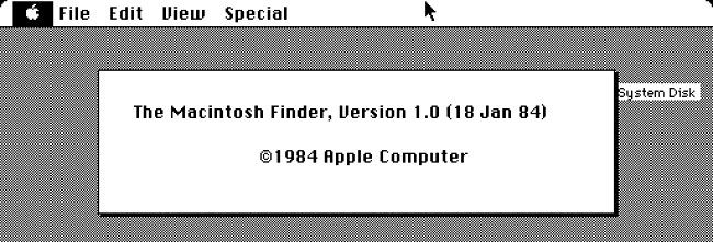 The Macintosh Finder 1.0 "About" box.