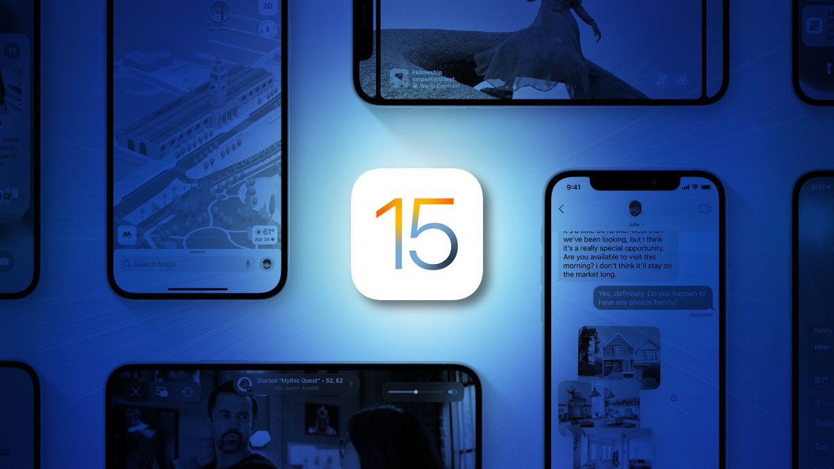 Apple iOS 15 Logo on a blue background