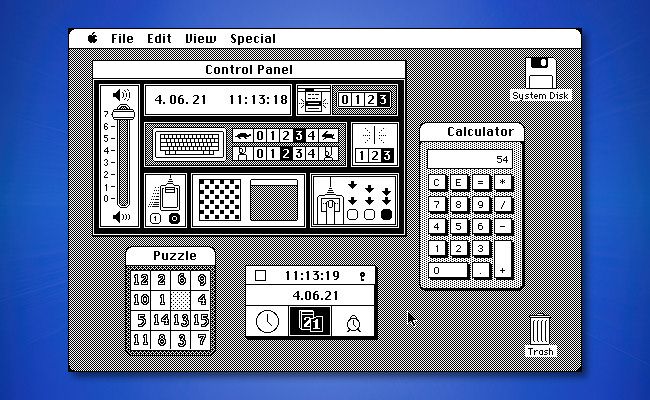 A screenshot of Mac System 1.0 desktop accessories.