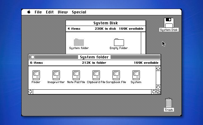 A screenshot of Mac System 1.0 windows.