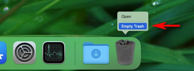 Right-click the Trash icon in the Dock and select 