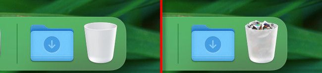 A comparison between the empty and full Trash icons on the Mac.