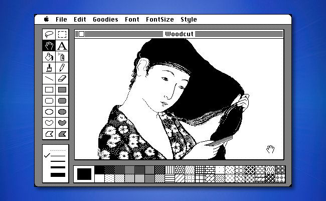 An example of MacPaint running in System 1.0 on a Mac.