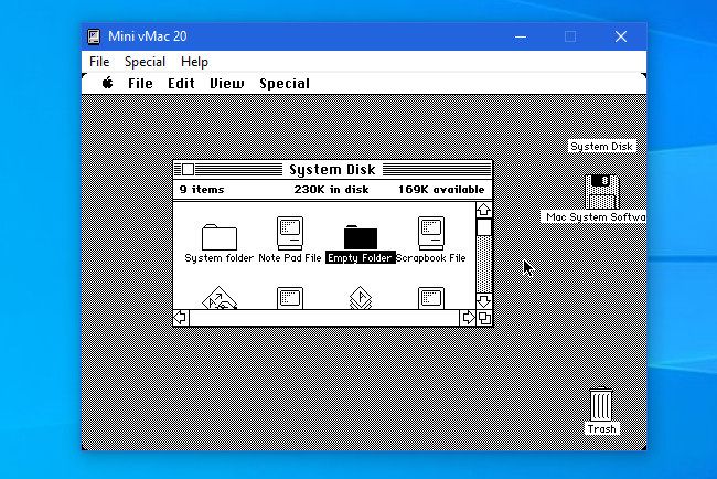 The Mini vMac Emulator running on Windows 10.