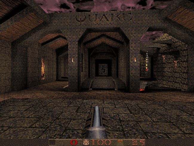 A screenshot of Quake's intro area.