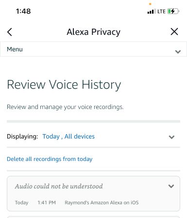 review voice history section in Alexa app.