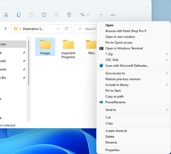 The &quot;Show More Options&quot; menu in Windows 11's File Explorer.