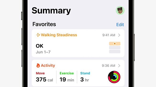 Walking Steadiness metric in the Apple Health app.